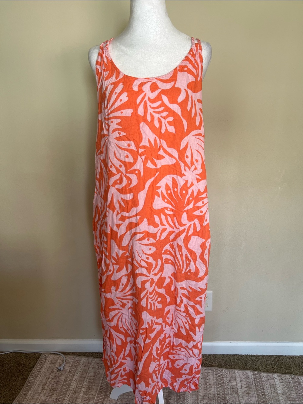 Rachel Zoe Orange Pink Floral Maxi Dress M Sleeveless Scoop Neck Long